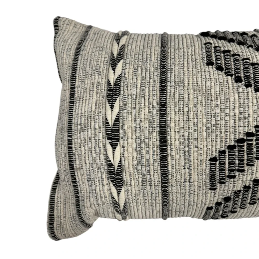 Lumbar Pillow Cover Neutral Woven Textured Black Geometric Accent 14x28‎ WPP5